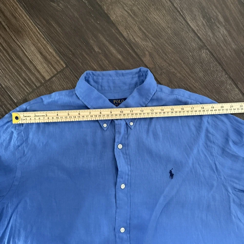 Polo Ralph Lauren Linen Shirt Men 2XL Blue Long Sleeve Classic Fit Pony Summer